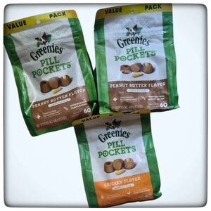 Lot Of 3 Dog Greenies Pill Pockets Value Size- Chicken and Peanut Butter